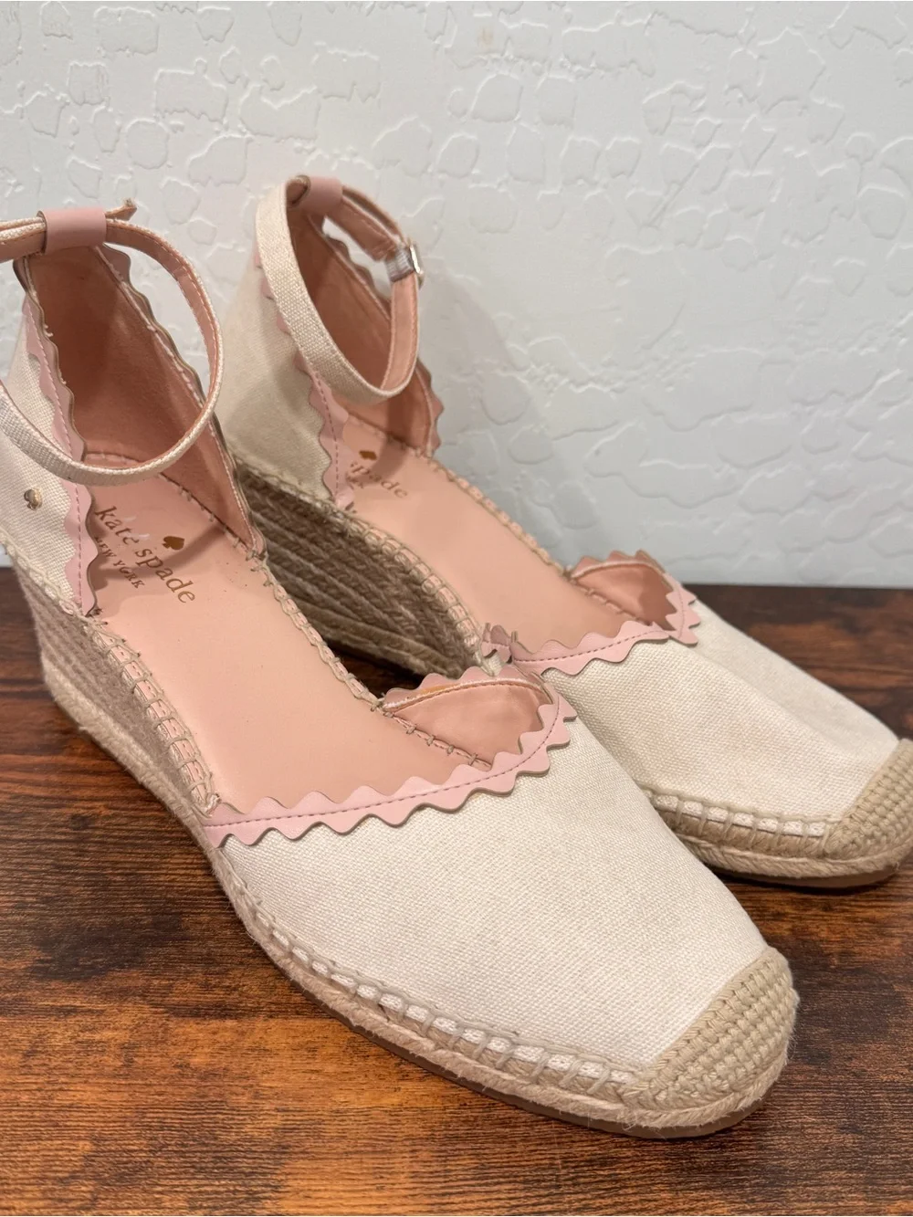 Kate Spade Thea Wedge Espadrille Sandals Womens 10 Heels Scalloped Edge Classic